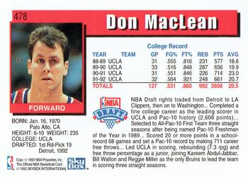 1992-93 Hoops #478 Don MacLean Back