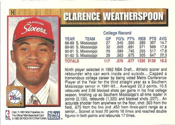 1992-93 Hoops - Draft Redemption #H Clarence Weatherspoon Back