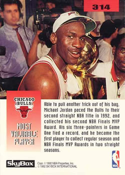 1992-93 SkyBox #314 The 1992 NBA Finals Back