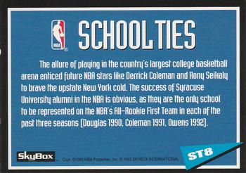 1992-93 SkyBox - School Ties #ST8 Billy Owens / Derrick Coleman / Rony Seikaly Back