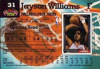 1992-93 Stadium Club #31 Jayson Williams Back