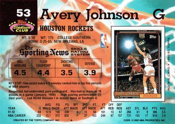 1992-93 Stadium Club #53 Avery Johnson Back