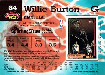 1992-93 Stadium Club #84 Willie Burton Back