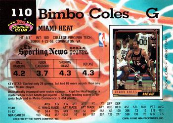 1992-93 Stadium Club #110 Bimbo Coles Back
