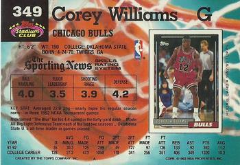 1992-93 Stadium Club #349 Corey Williams Back
