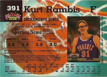 1992-93 Stadium Club #391 Kurt Rambis Back