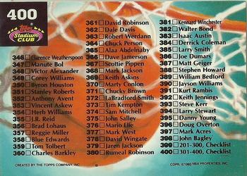 1992-93 Stadium Club #400 Checklist: 301-400 Back
