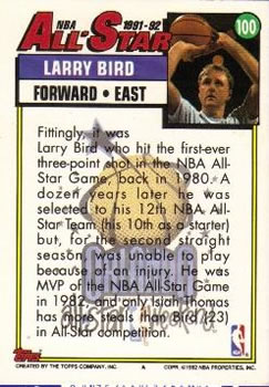 1992-93 Topps #100 Larry Bird Back