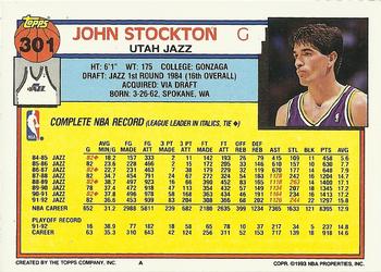 1992-93 Topps #301 John Stockton Back