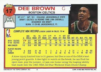 1992-93 Topps #17 Dee Brown Back
