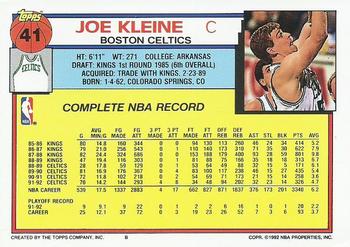 1992-93 Topps #41 Joe Kleine Back