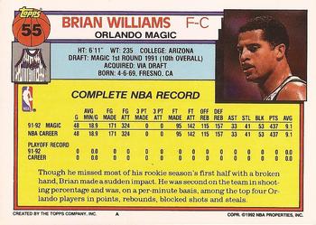 1992-93 Topps #55 Brian Williams Back
