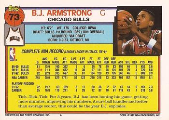 1992-93 Topps #73 B.J. Armstrong Back