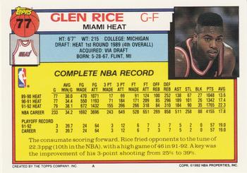 1992-93 Topps #77 Glen Rice Back
