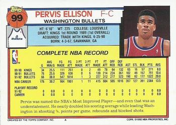 1992-93 Topps #99 Pervis Ellison Back