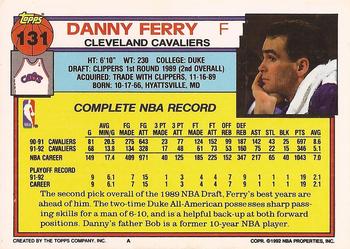 1992-93 Topps #131 Danny Ferry Back