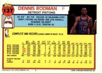 1992-93 Topps #137 Dennis Rodman Back