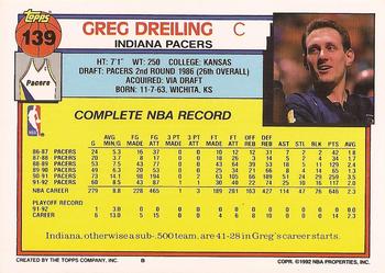 1992-93 Topps #139 Greg Dreiling Back