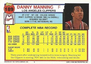 1992-93 Topps #189 Danny Manning Back