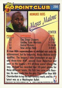 1992-93 Topps #208 Moses Malone Back