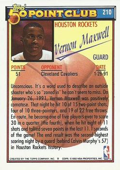 1992-93 Topps #210 Vernon Maxwell Back