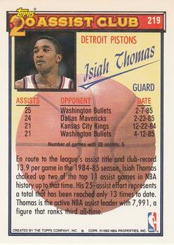 1992-93 Topps #219 Isiah Thomas Back