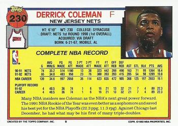 1992-93 Topps #230 Derrick Coleman Back