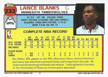 1992-93 Topps #233 Lance Blanks Back