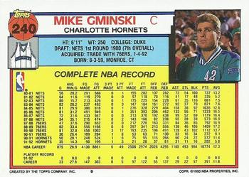 1992-93 Topps #240 Mike Gminski Back