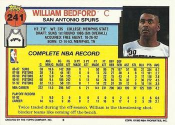 1992-93 Topps #241 William Bedford Back