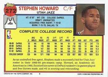 1992-93 Topps #272 Stephen Howard Back
