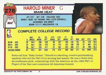 1992-93 Topps #278 Harold Miner Back