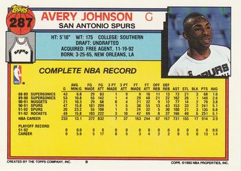 1992-93 Topps #287 Avery Johnson Back