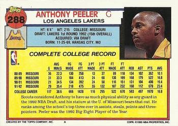 1992-93 Topps #288 Anthony Peeler Back
