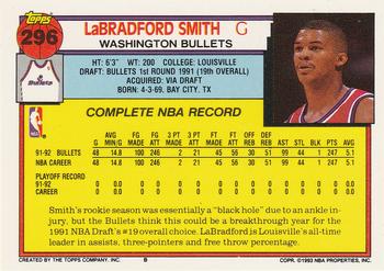 1992-93 Topps #296 LaBradford Smith Back