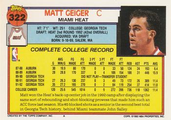 1992-93 Topps #322 Matt Geiger Back