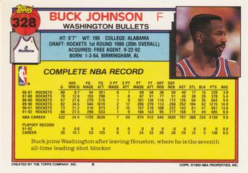 1992-93 Topps #328 Buck Johnson Back