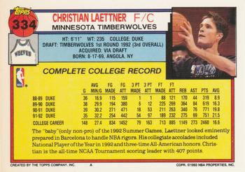 1992-93 Topps #334 Christian Laettner Back