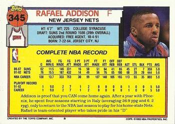 1992-93 Topps #345 Rafael Addison Back