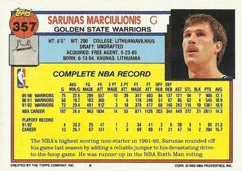 1992-93 Topps #357 Sarunas Marciulionis Back