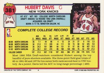 1992-93 Topps #381 Hubert Davis Back