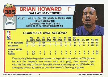 1992-93 Topps #385 Brian Howard Back