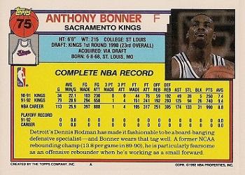 1992-93 Topps #75 Anthony Bonner Back