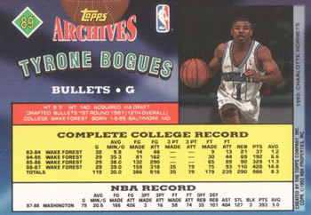 1992-93 Topps Archives #89 Tyrone Bogues Back