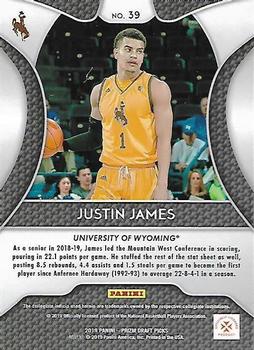 2019 Panini Prizm Draft Picks #39 Justin James Back