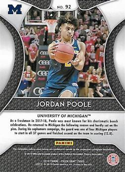 2019 Panini Prizm Draft Picks #92 Jordan Poole Back