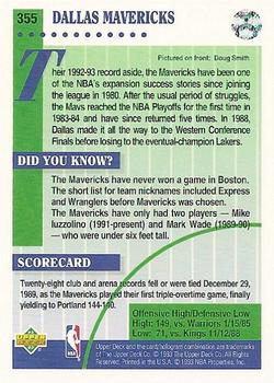 1992-93 Upper Deck #355 Dallas Mavericks Back