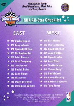 1992-93 Upper Deck #421 NBA All-Star Checklist Back