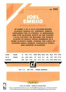 2019-20 Donruss #153 Joel Embiid Back