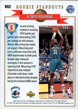 1992-93 Upper Deck - Rookie Standouts #RS2 Alonzo Mourning Back